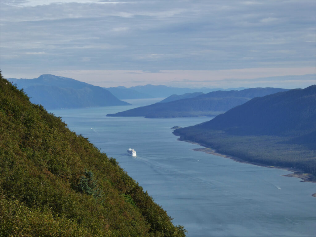 Cruise ship sailing through Alaska's scenic Inside Passage