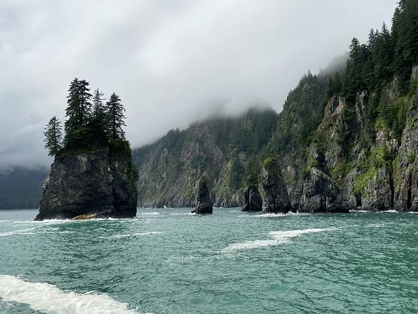Rocky coastline and sea stacks in Kenai Fjords National Park, Alaska